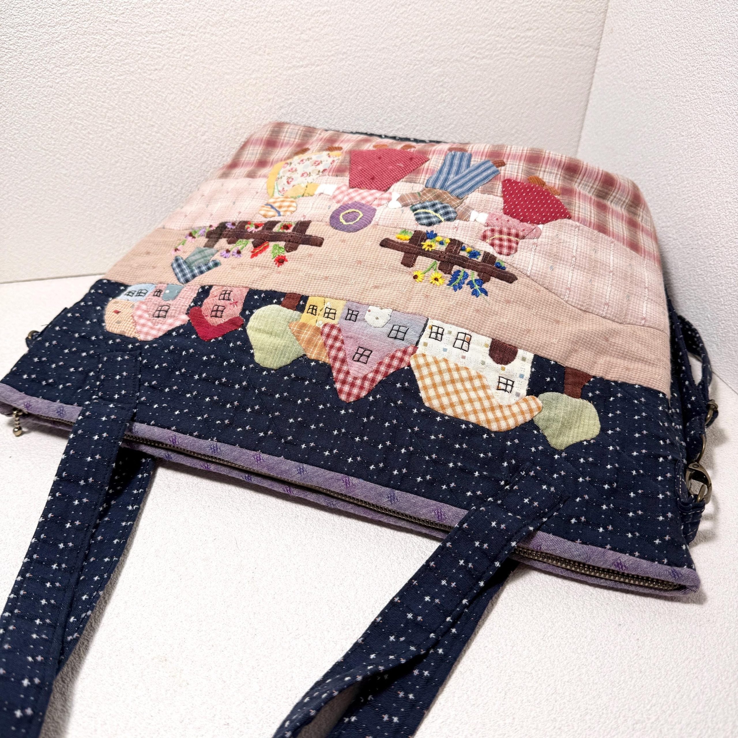 Whimsical Village Flower Market Appliqué Fabric Tote Bag - Image 4