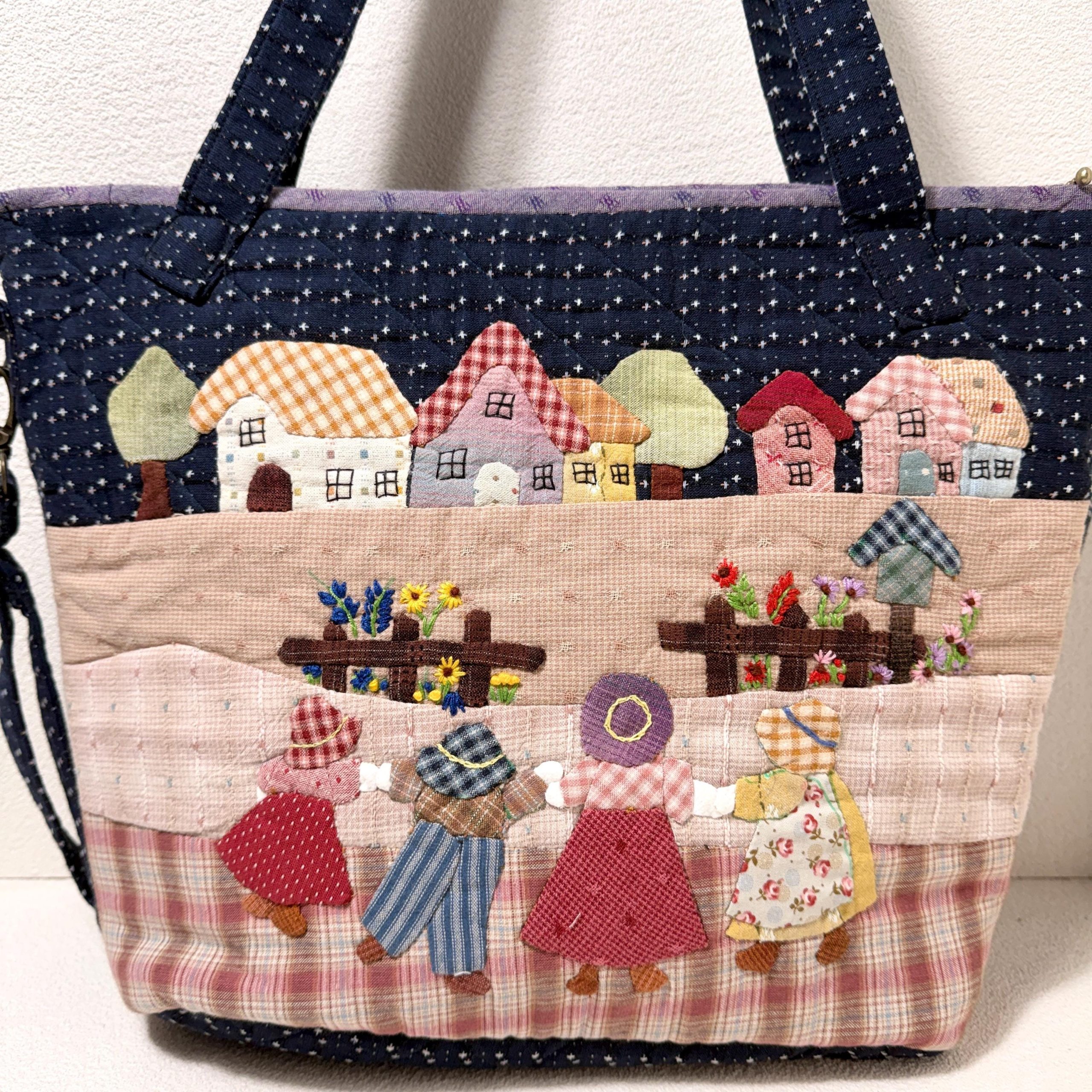 Whimsical Village Flower Market Appliqué Fabric Tote Bag - Image 5