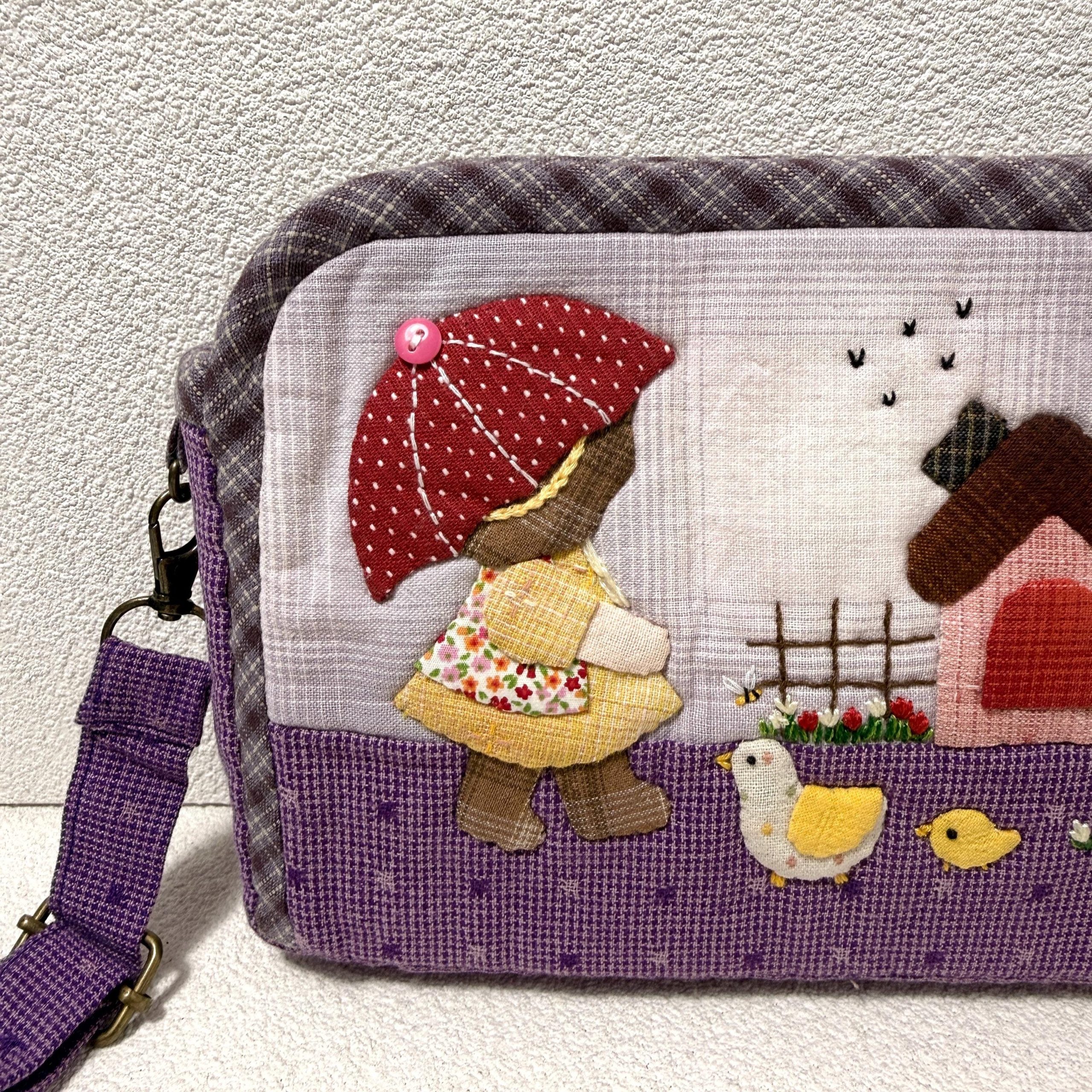 Whimsical Countryside Girl and Chicks Appliqué Quilted Fabric Crossbody Bag - Image 3