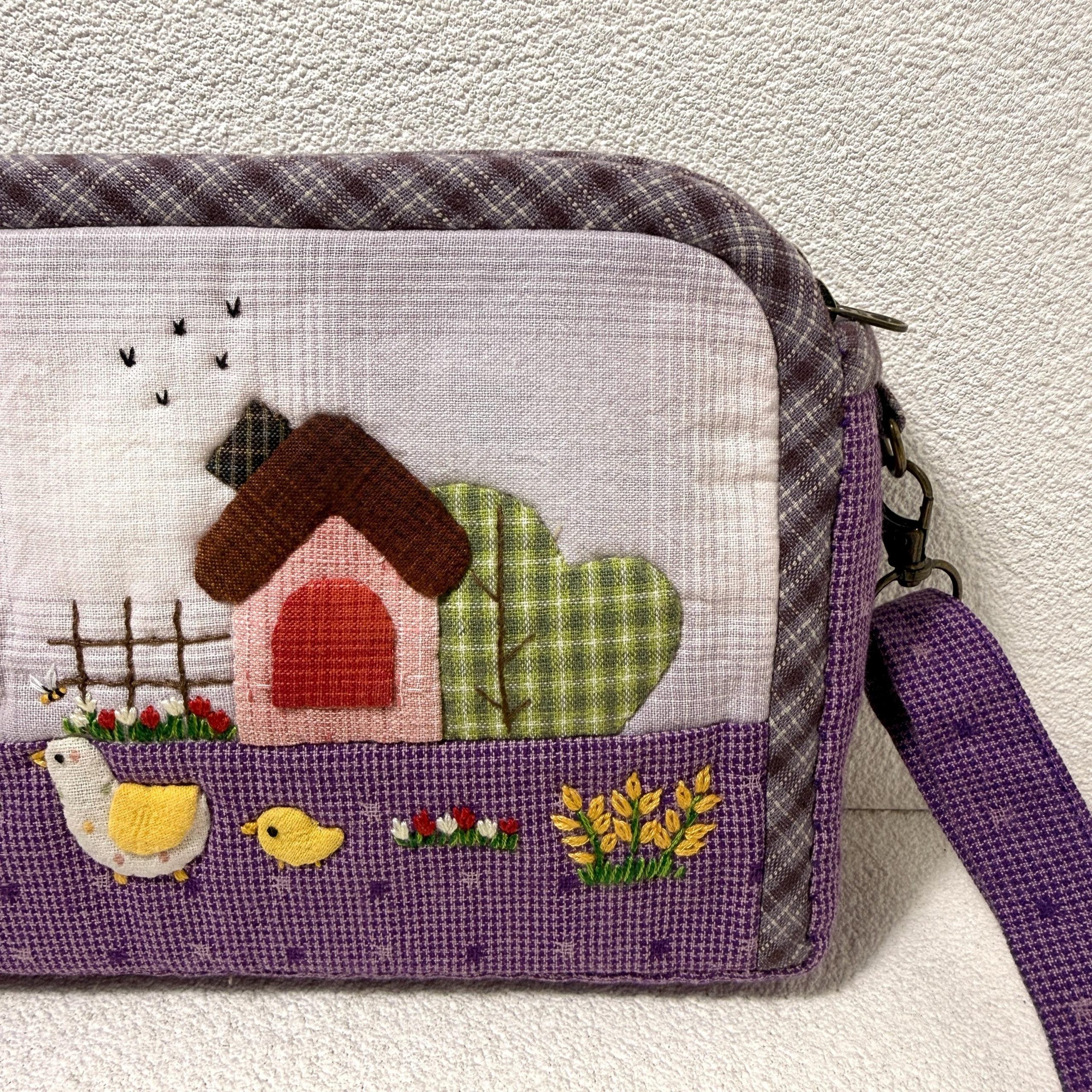 Whimsical Countryside Girl and Chicks Appliqué Quilted Fabric Crossbody Bag - Image 4