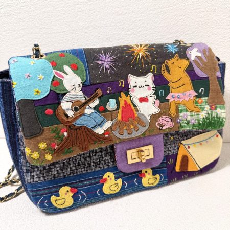 Whimsical Woodland Campfire Concert Appliqué Fabric Shoulder Bag