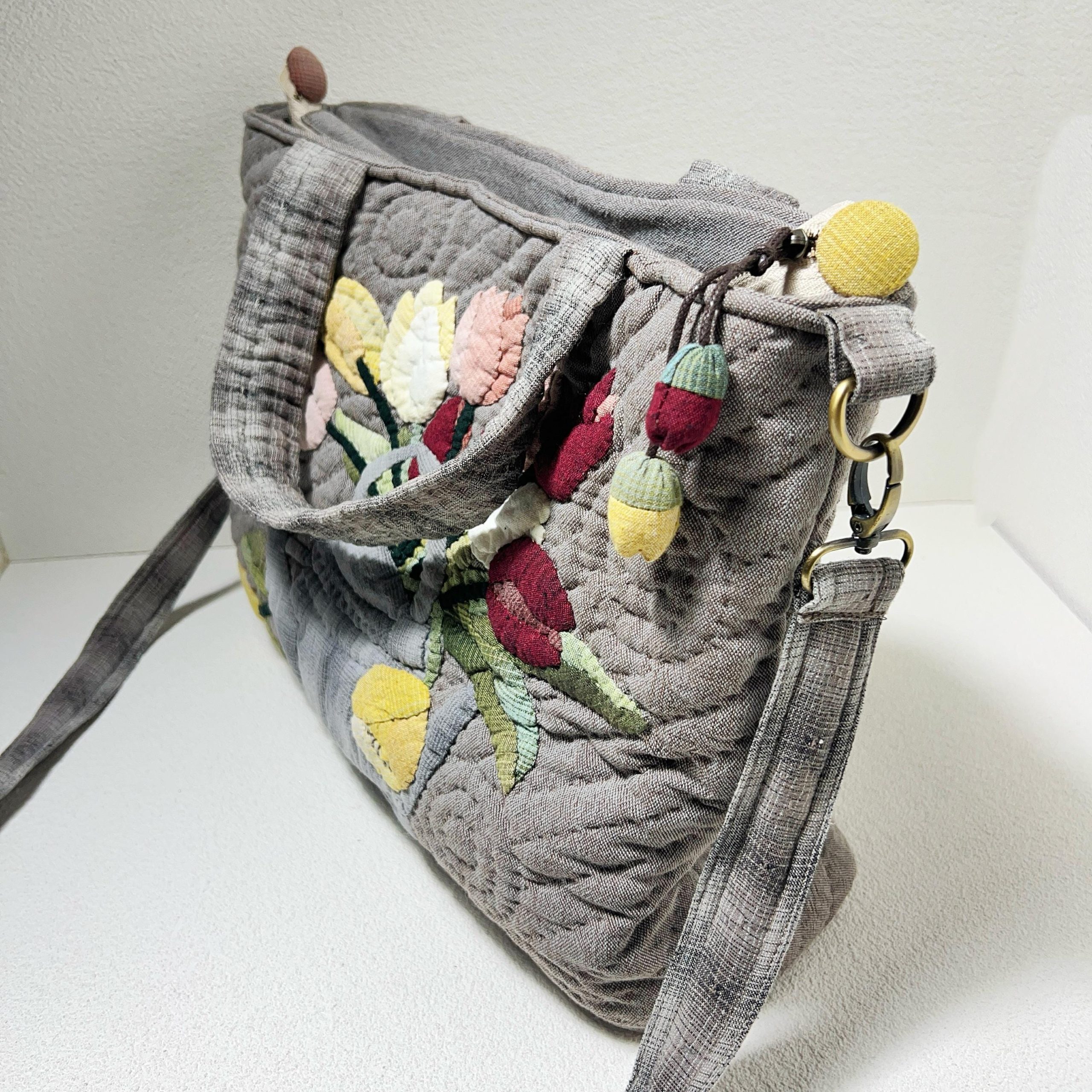 Whimsical Spring Garden Watering Can Appliqué Quilted Fabric Tote Bag - Image 2