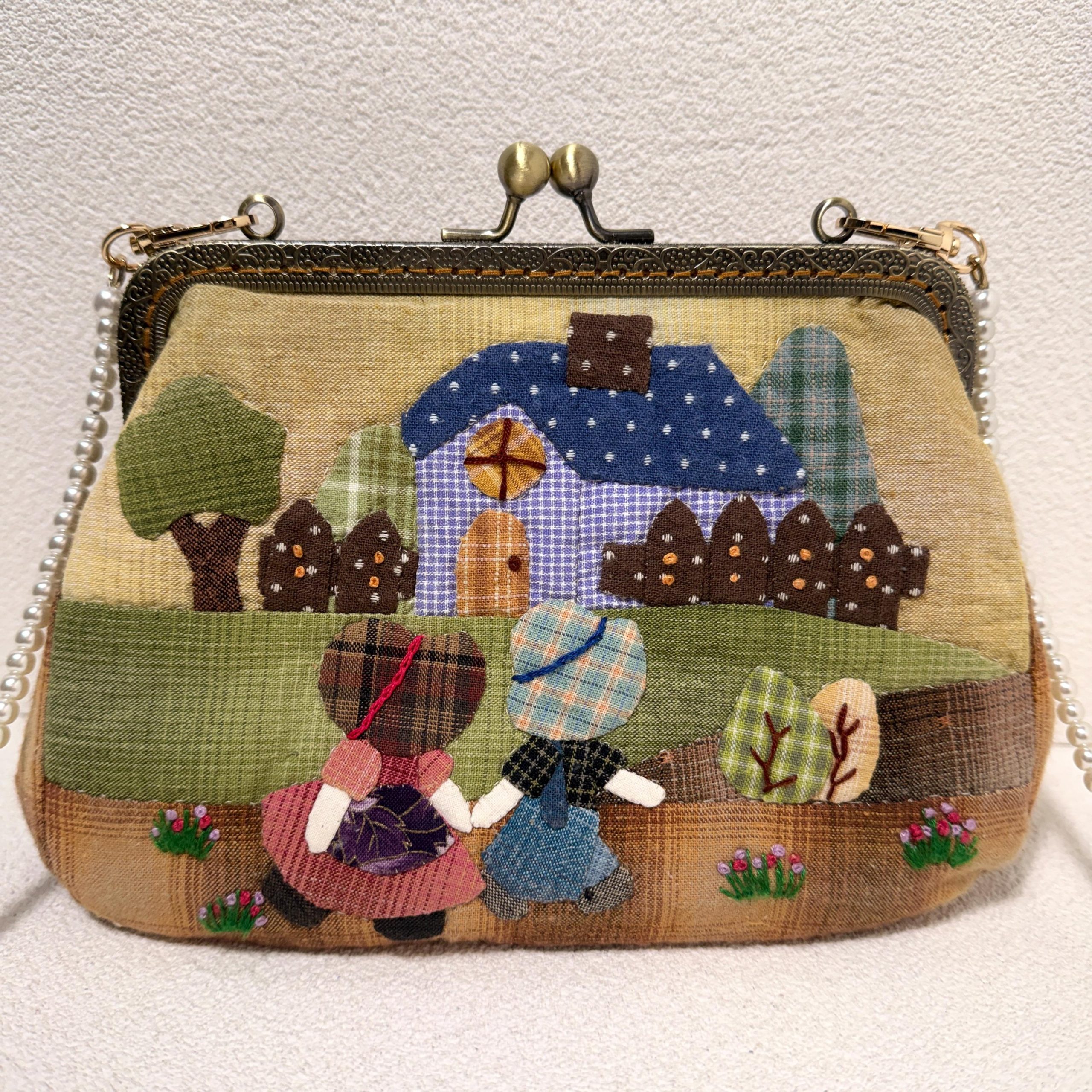 Whimsical Storybook Cottage Friends Appliqué Kiss-Lock Handbag