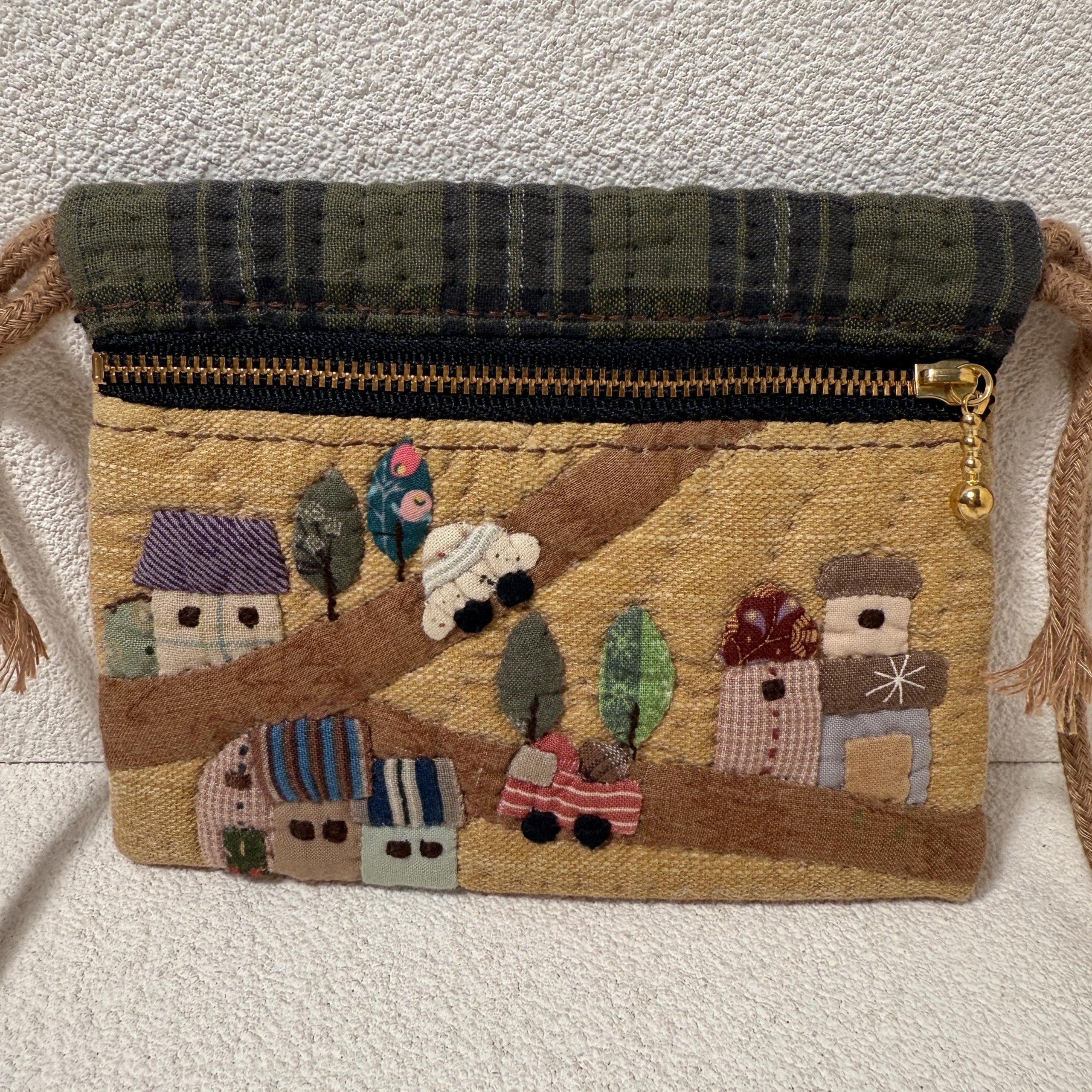 Whimsical Countryside Journey Appliqué Fabric Zipper Pouch