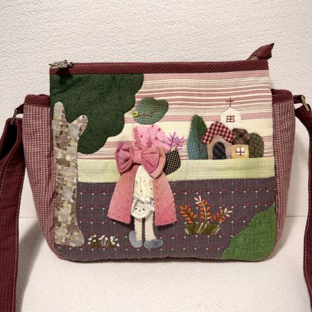 Whimsical Village Flower Girl Appliqué Fabric Crossbody Bag