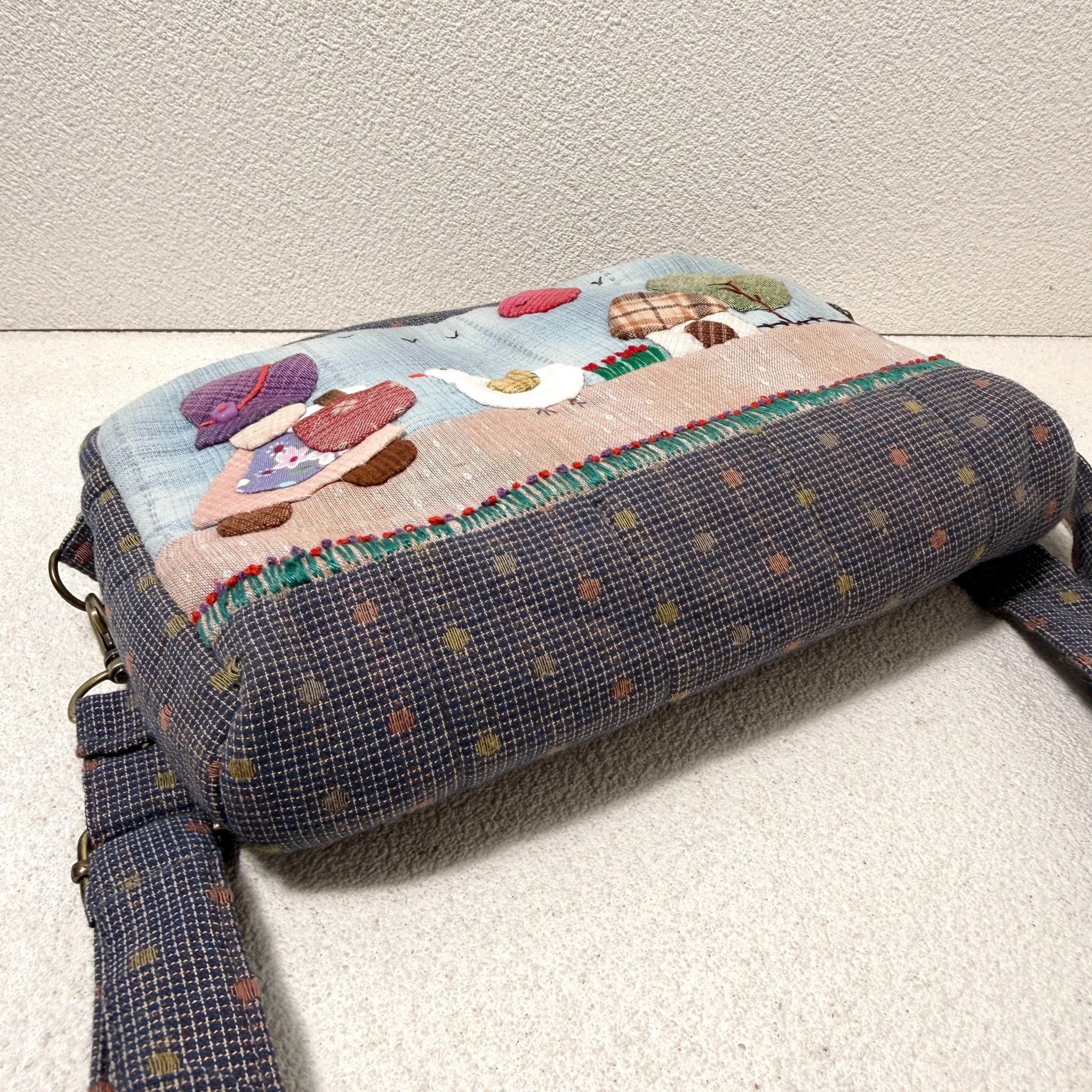 Whimsical Village Girl and Goose Appliqué Fabric Crossbody Bag - Image 3