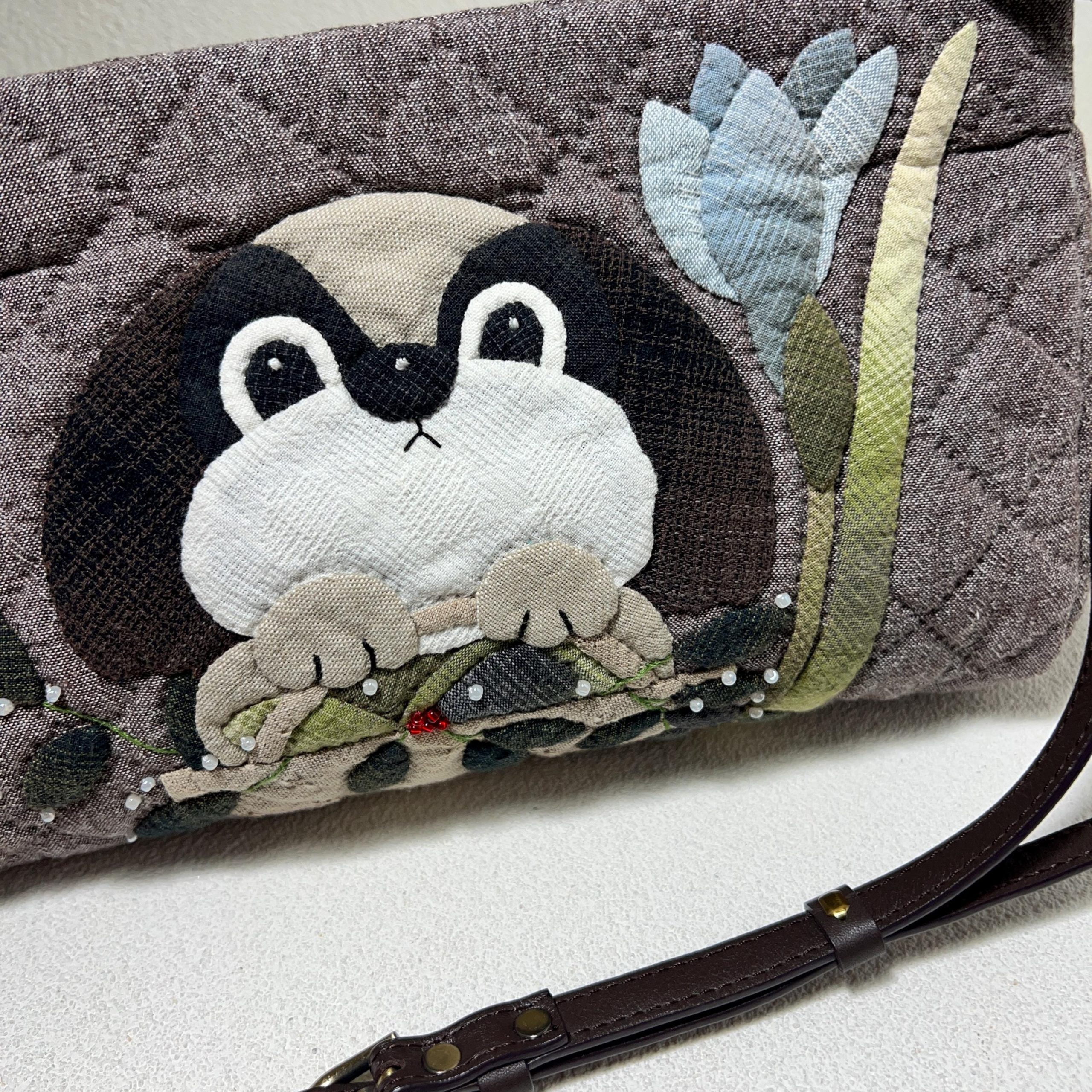 Whimsical Woodland Mole Appliqué Quilted Fabric Crossbody Bag - Image 2