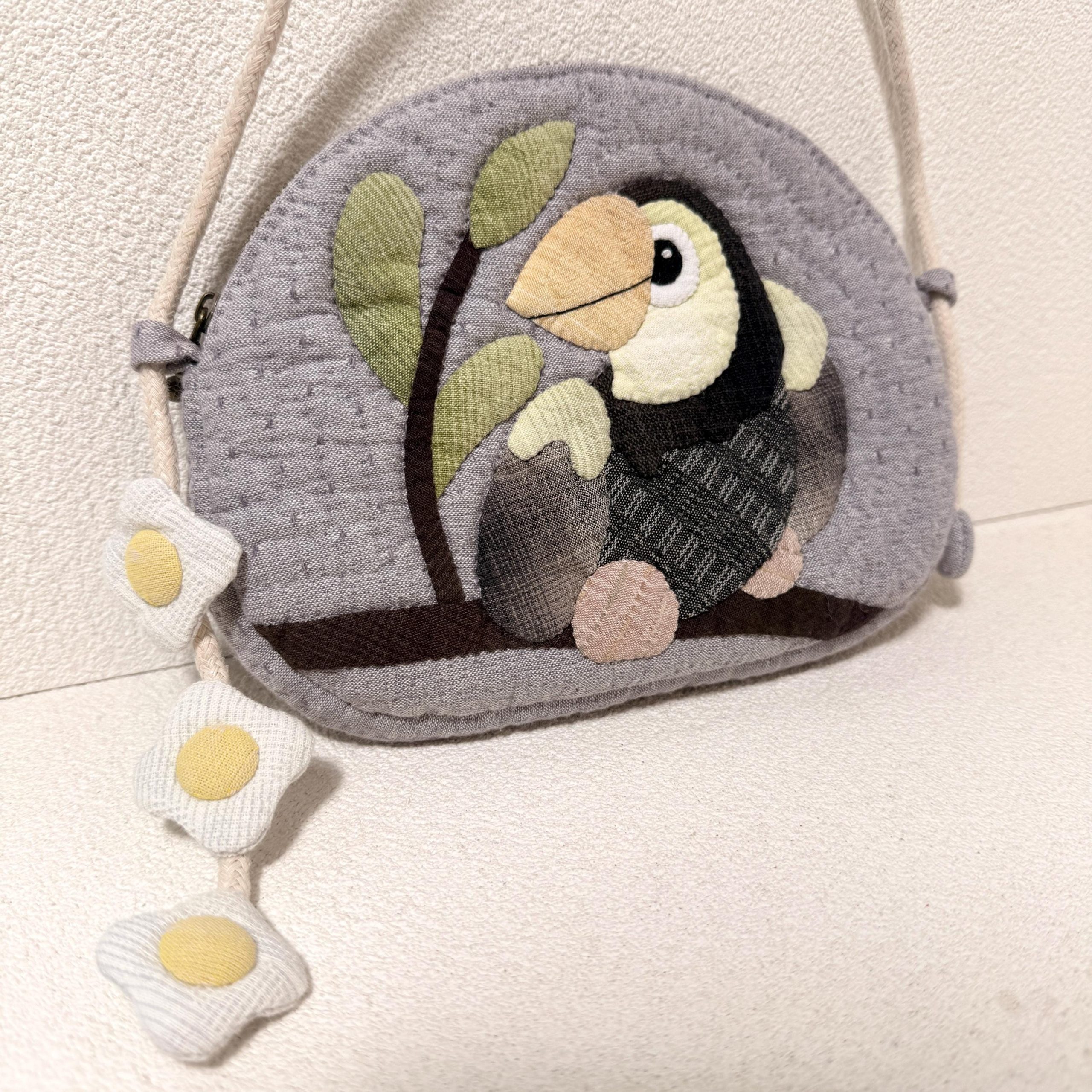 Whimsical Woodland Toucan Appliqué Quilted Fabric Crossbody Bag - Image 2