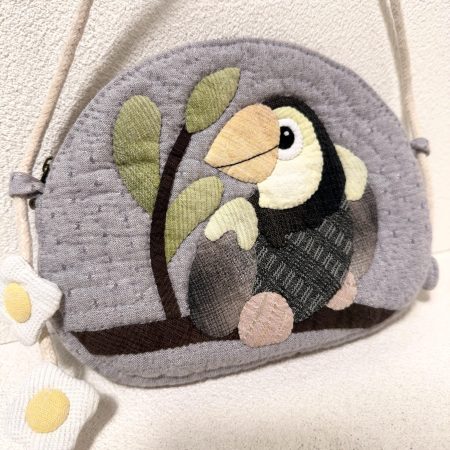 Whimsical Woodland Toucan Appliqué Quilted Fabric Crossbody Bag