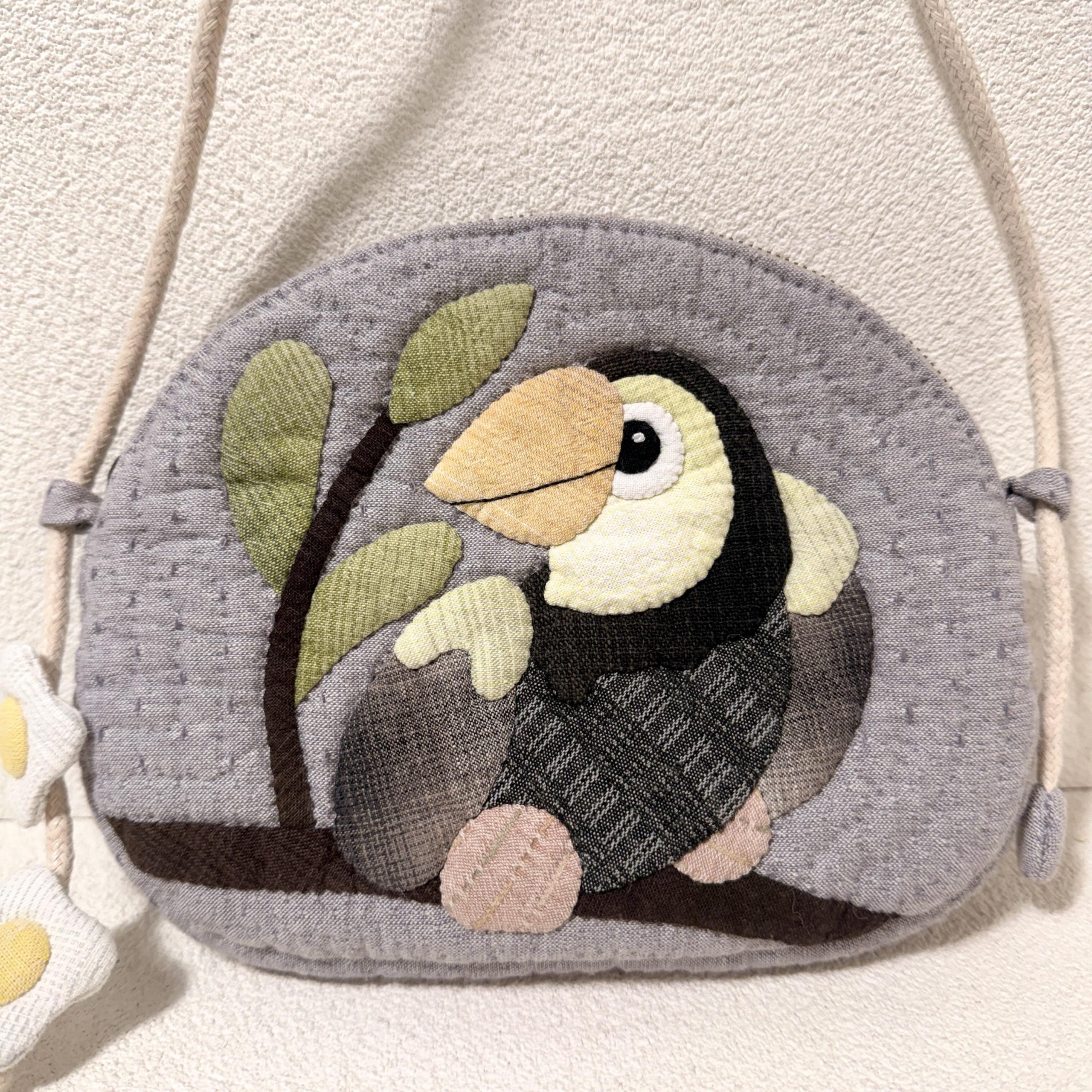 Whimsical Woodland Toucan Appliqué Quilted Fabric Crossbody Bag - Image 5